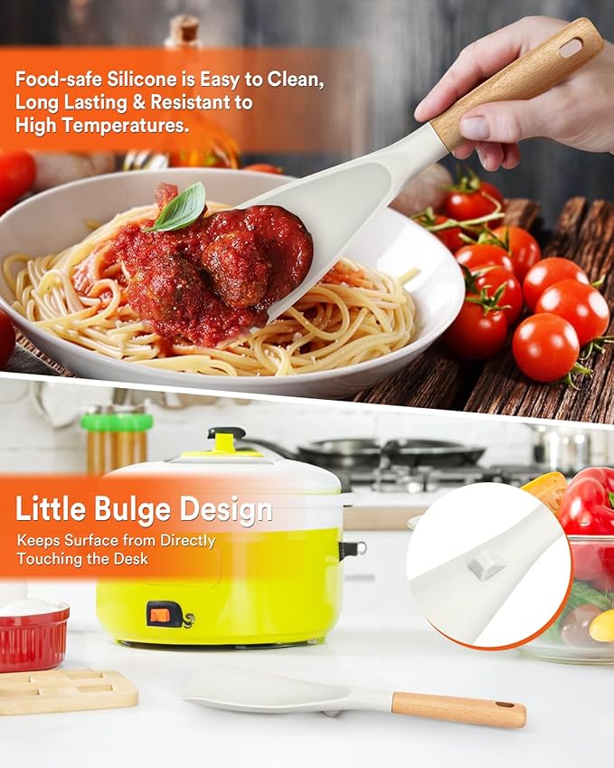 Cooking Spoon and Rice Scooper for Nonstick Cookwares, Wood Handle Spoon for - Image 3