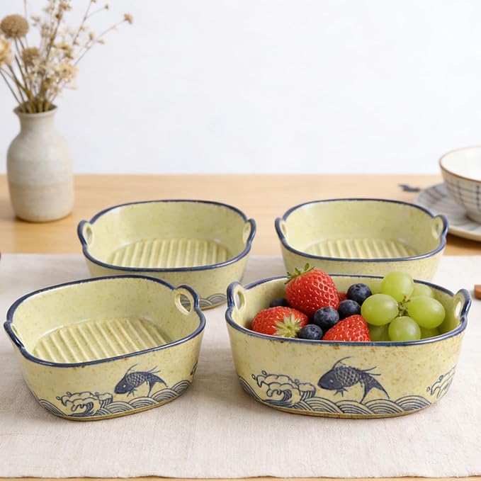 2 Pack Ceramic Baking Dish, 6.7-inch Vintage Fish Design Square Baking Dishs - Image 3