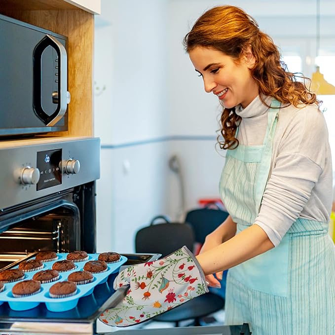 Kitchen Oven Mitts and Pot Holders Sets, Flower Bird Print Oven Gloves and - Image 5