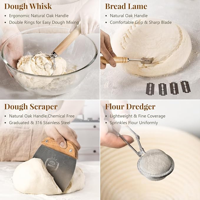 Sourdough Starter Kit, Banneton Bread Proofing Baskets Set, Sourdough Bread - Image 4