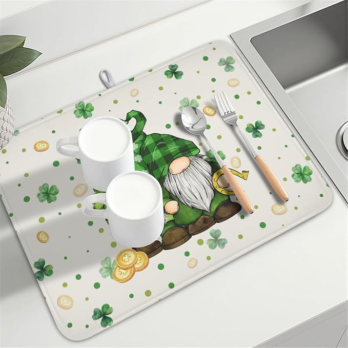 St Patrick's Day Gnome Dish Drying Mat - Image 8