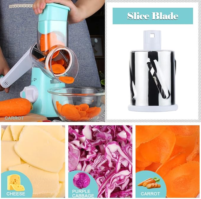 Ourokhome Rotary Cheese Grater Hand Crank, Kitchen Shredder Speed Mandolin - Image 3