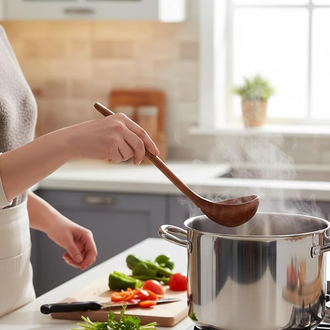 Wooden Ladle for Soup, Non-Stick Wooden Spoon Set, 3 Size Wood Ladle Spoon - Image 3