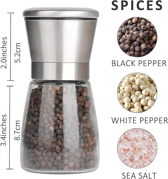Gulex Pepper Grinder Pepper Mill, Salt Grinder Refillable, Adjustable, - Image 2