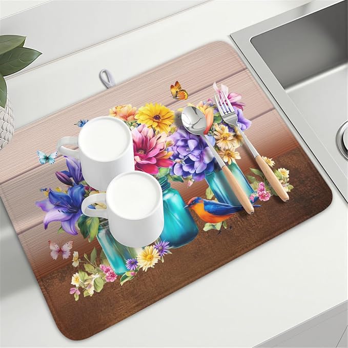Spring Colorful Flowers Dish Drying Mat - Image 8