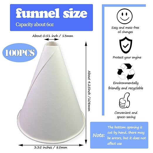 100 Pcs Paper funnels for Motor Oil 6oz Disposable Engine Oil Funnels Paper - Image 3