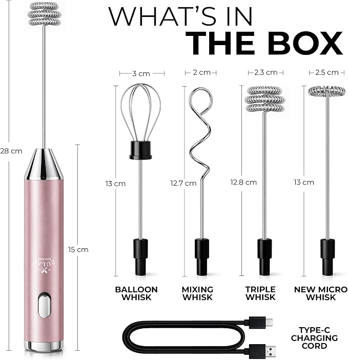 Zulay Kitchen Metal Rechargeable Milk Frother, 3 Whisk Attachments Handheld - Image 7