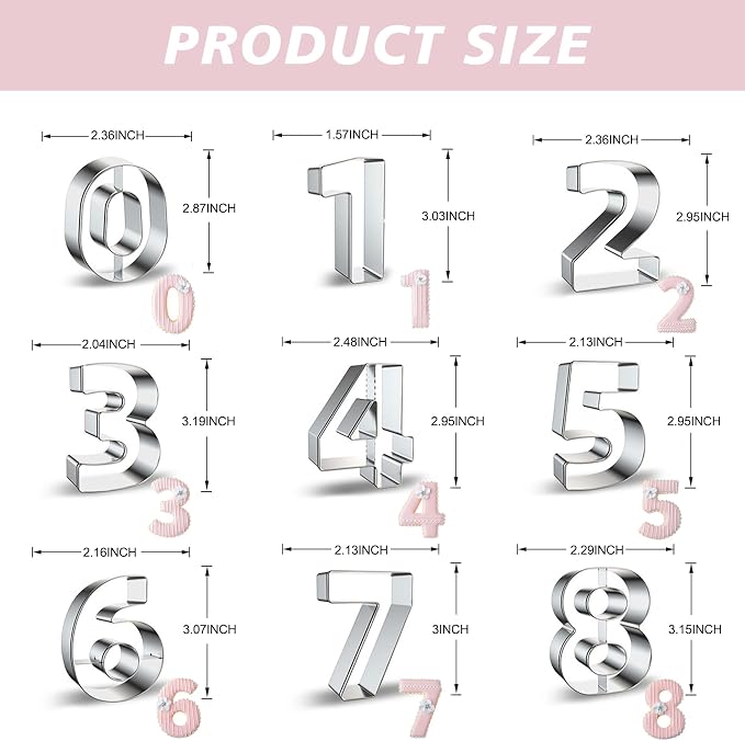 Numbers Cookie Cutters Set, 9 piece Stainless Steel Numbers Fondant Cutters Set - Image 2