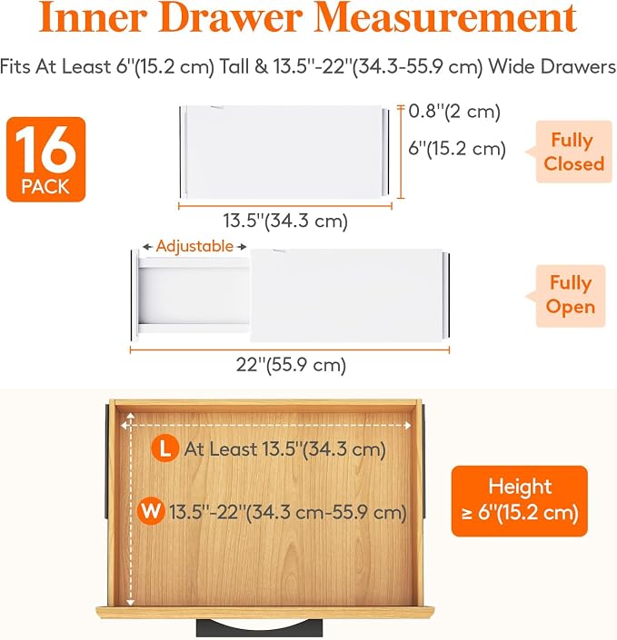 Lifewit 16 Pack 6" High Drawer Dividers 34-56cm/13.5-22" Adjustable Drawer - Image 2