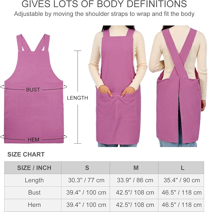 ELEZAY Aprons for Women with Pockets Plus Size Comfort Cross Back No Tie Cotton - Image 5