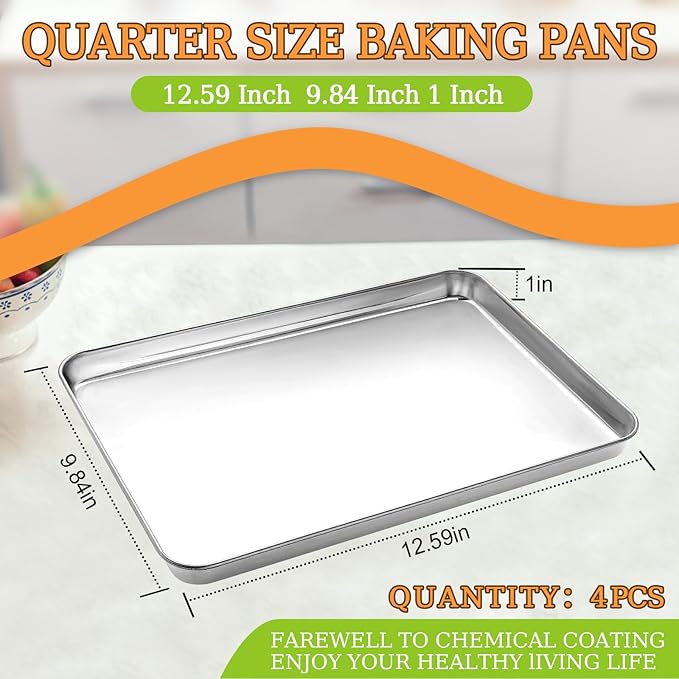 Quarter Sheet Pan Set of 4, CEKEE Stainless Steel Baking Sheet & Cookie Sheets - Image 2
