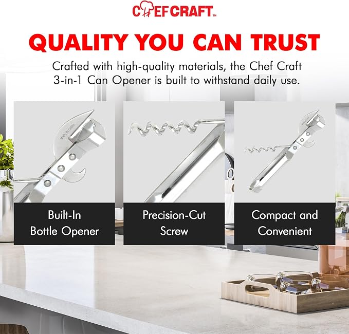 Chef Craft Select 3-in-1 Can Opener, 6 inches in length, Stainless Steel - Image 6