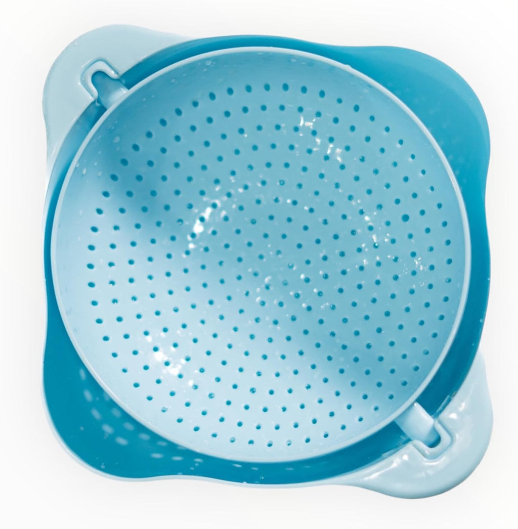 Kitchen Pro Double Rotatable Colander, Blue Plastic Vegetable and