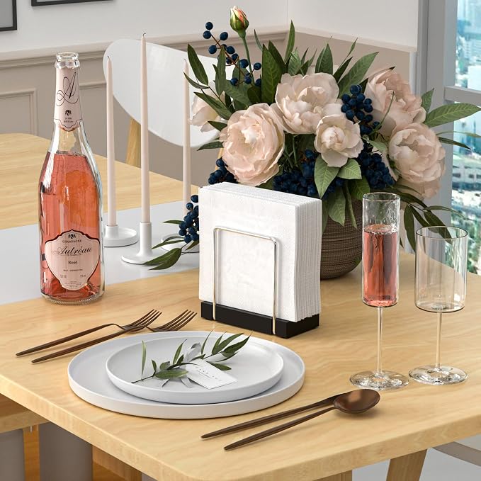 Napkin Holder for Table, Bamboo Iron Standing Napkin Dispenser for Kitchen - Image 2