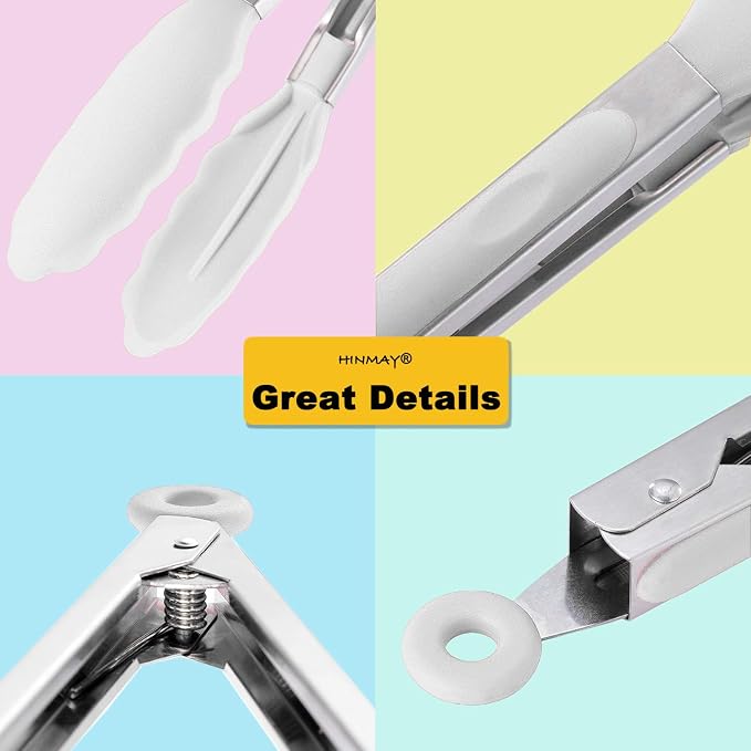 HINMAY Silicone Kitchen Tongs 9-Inch Stainless Steel Basics Tongs - Image 4
