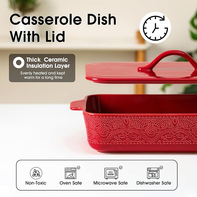 Casserole Dish with Lid, Ceramic 9x13 Casserole Dish - Image 5