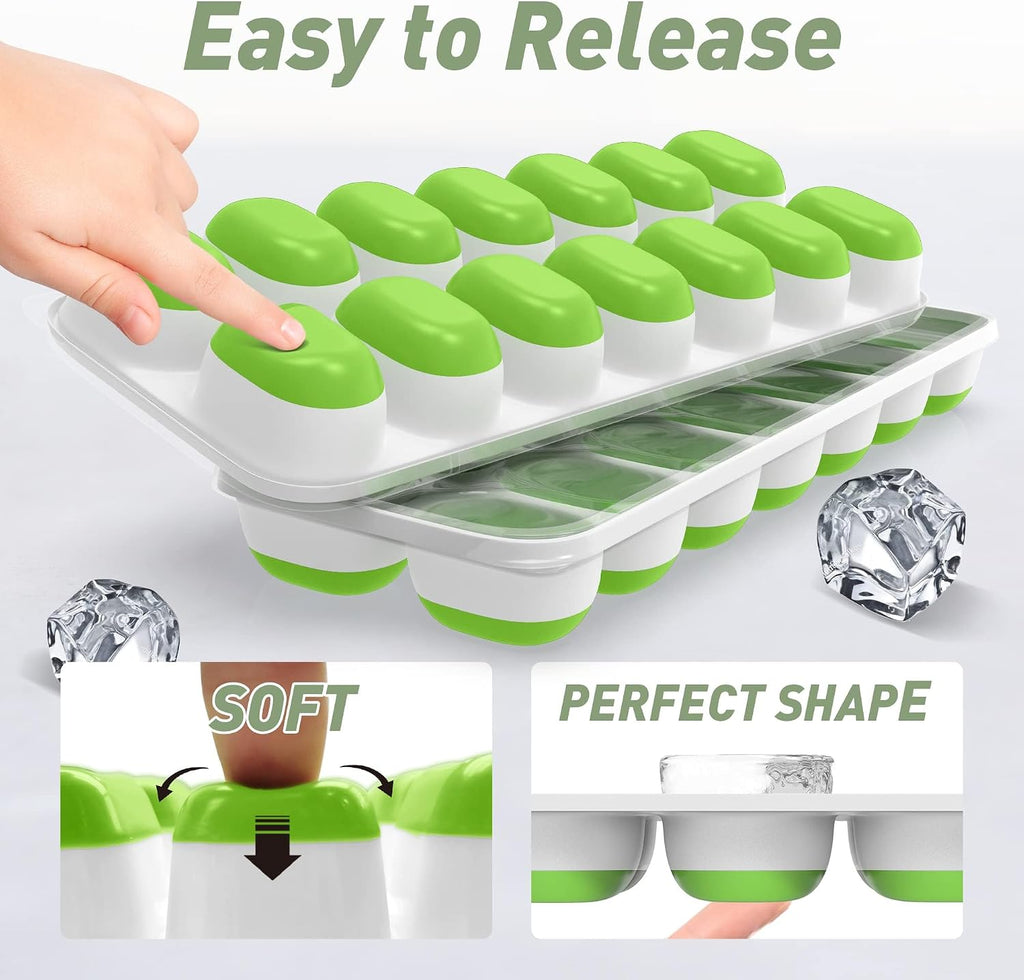 ChefAide 2 Pack Ice Cube Tray, Silicone Ice Cube Trays for Freezer