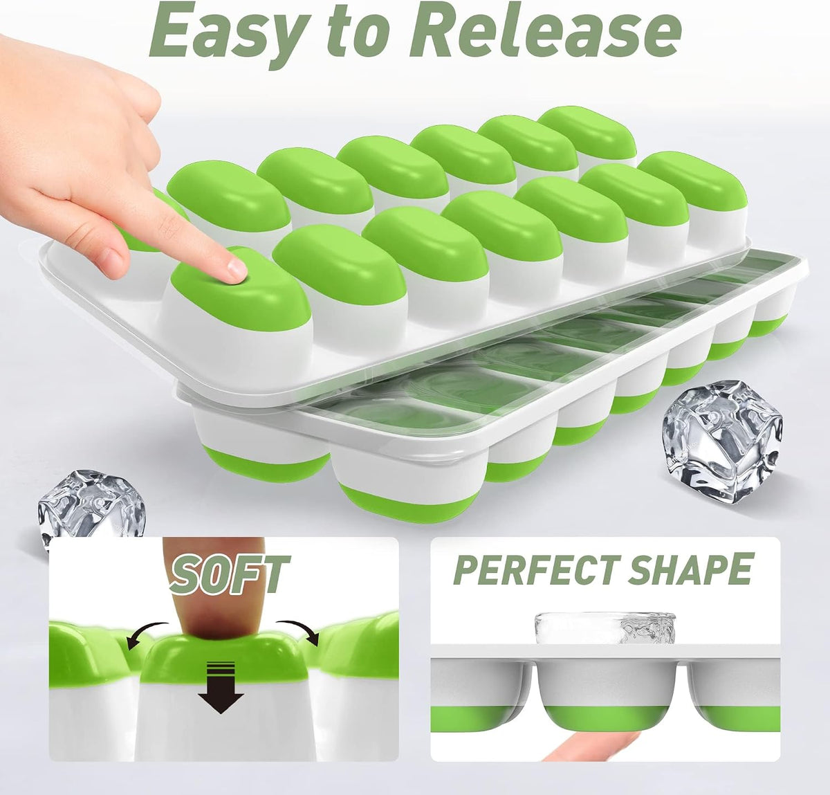 ChefAide 2 Pack Ice Cube Tray, Silicone Ice Cube Trays for Freezer