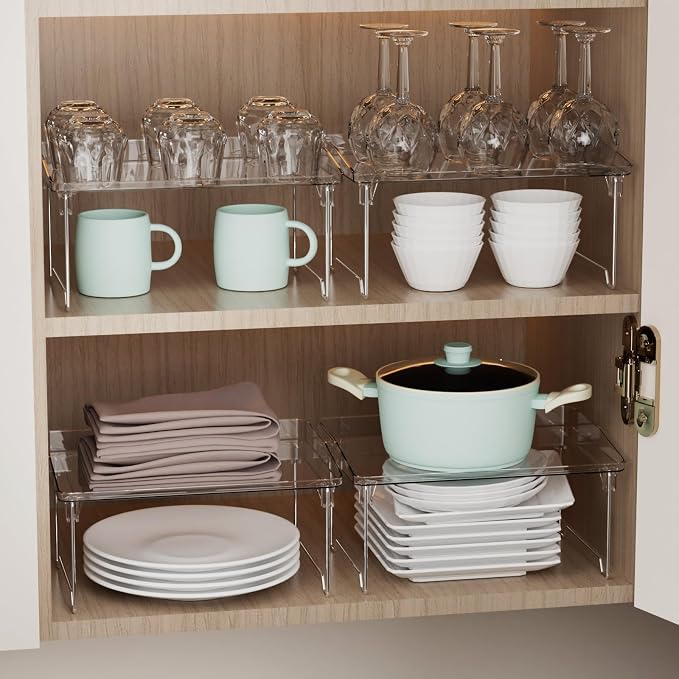 STARLATTA 2 Pcs Cabinet Organizer Shelf, Stackable Kitchen Counter Shelves - Image 3