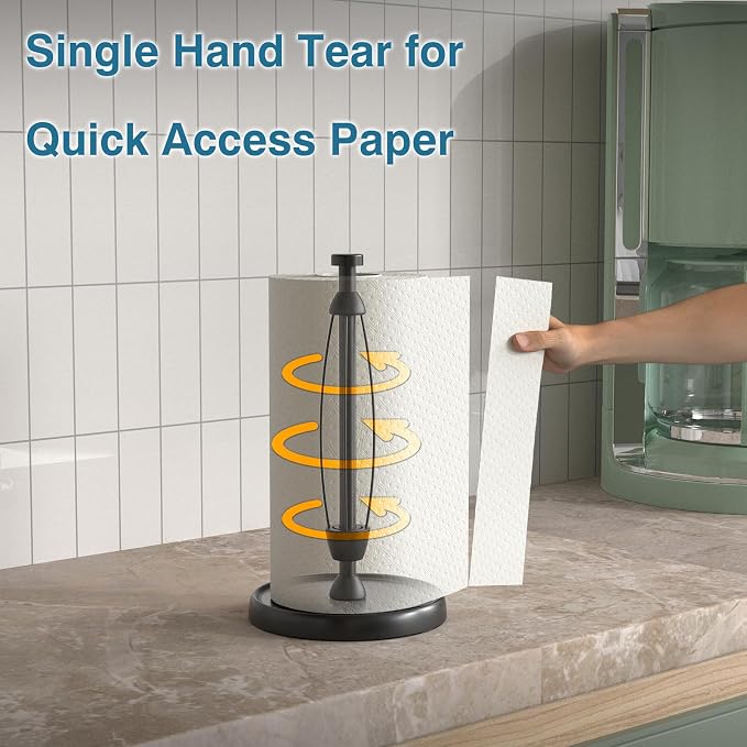 Paper Towel Holder Countertop, One-Handed Tear, Stainless Steel, Weighted Base - Image 3