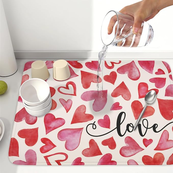 Valentine's Day Dish Drying Mat 18 x 24 Inch Heart Shaped Dish Drying Pad - Image 6