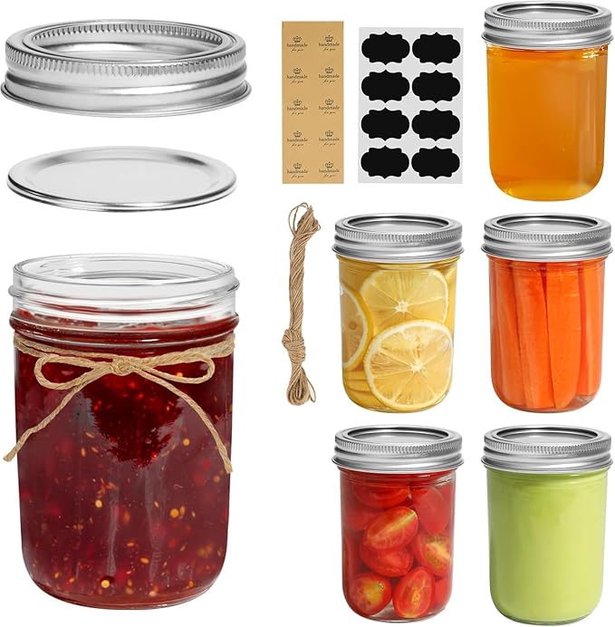 ComSaf Small Mason Jars 8 oz 6Pcs, Half Pint Regular Mouth Mason Jar by ComSaf