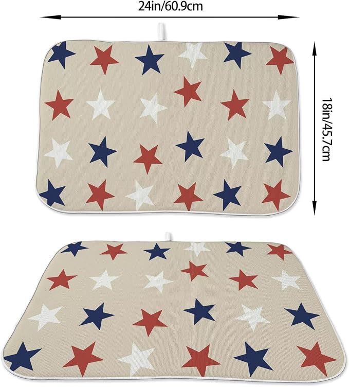 4th of July Dish Drying Mat 18 x 24 inch Independence Day Blue Red White Stars - Image 2
