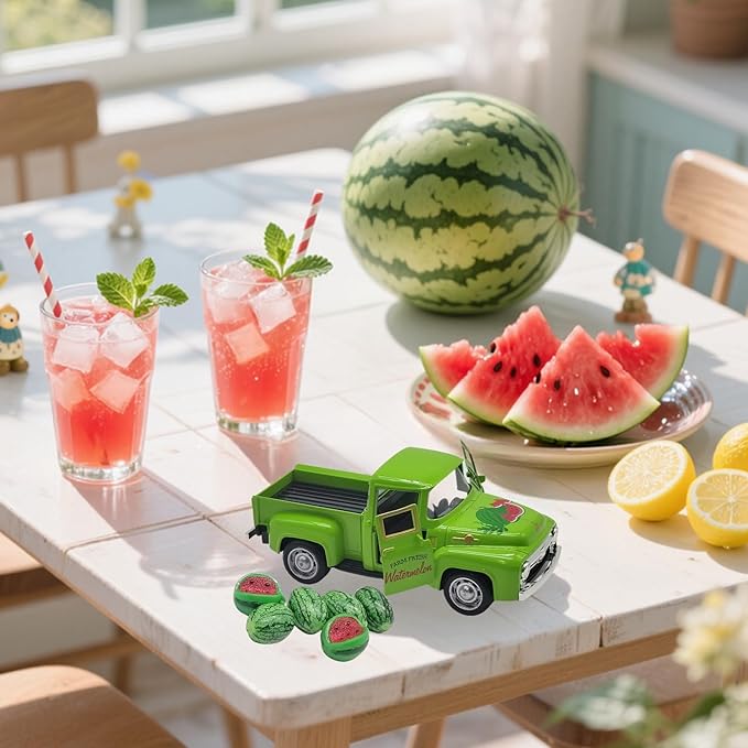 Watermelon Decor Mini Vintage Green Metal Pickup Truck - Image 5