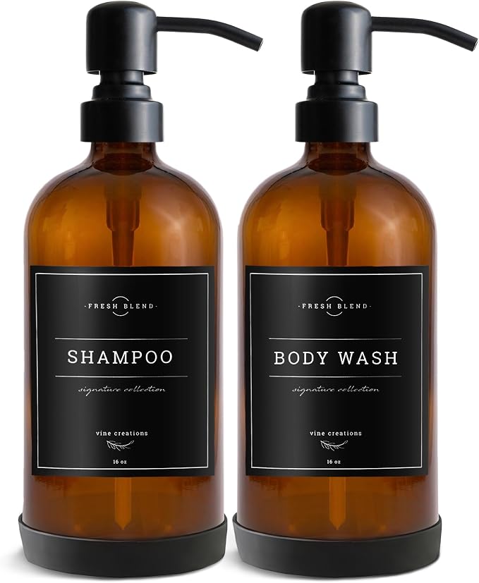 Vine Creations Amber Glass Soap Dispenser, 2 Pack Kitchen Soap Dispenser Set - Image 7