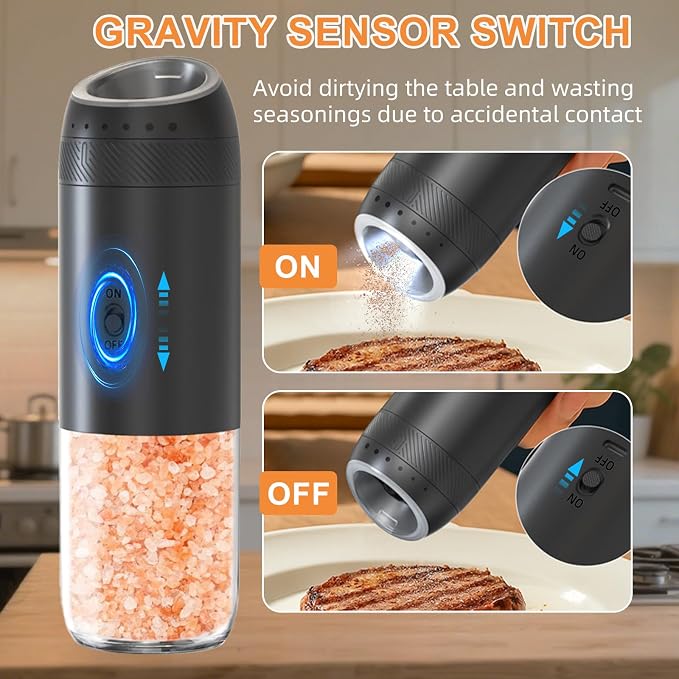 Gravity Electric Salt and Pepper Grinder Set Rechargeable, External Adjustable - Image 4