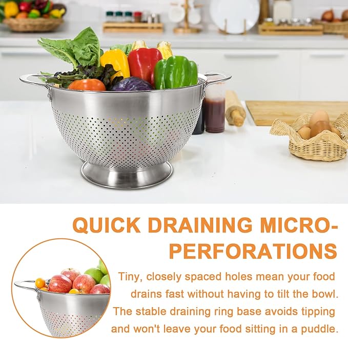 Stainless Steel Colander for Kitchen | 5 Quart Durable Rice and Pasta Strainer - Image 5
