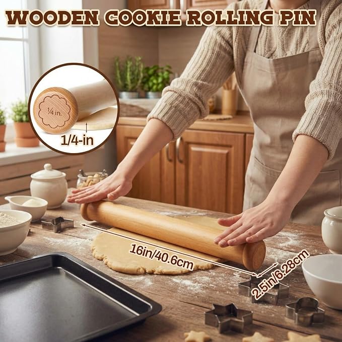 Chengu Wooden Cookie Rolling Pin 1/4-in. Fixed Depth Rolling Pins - Image 2