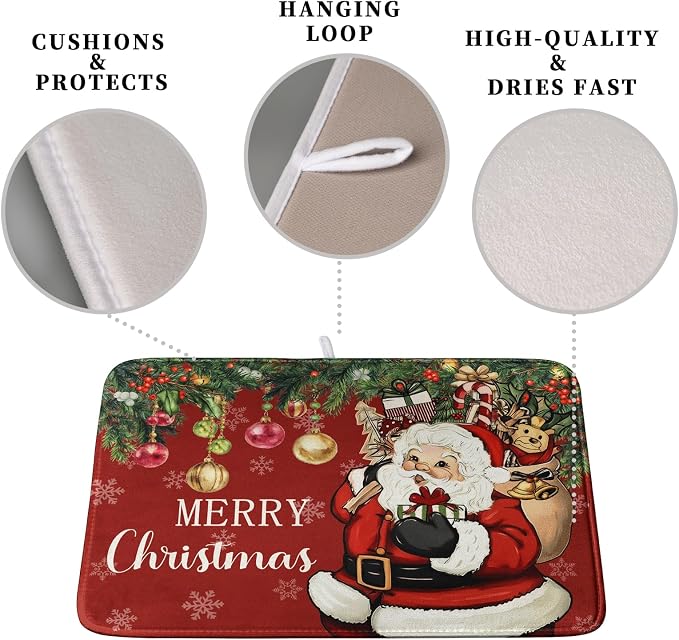Merry Christmas Dish Drying Mat Santa Claus Kitchen Drainer Mats Microfiber - Image 3