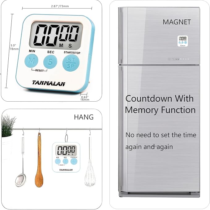 Tanmalan Kitchen Timer for Cooking Loud Alarm, Large Display, Auto Memory Loud - Image 3