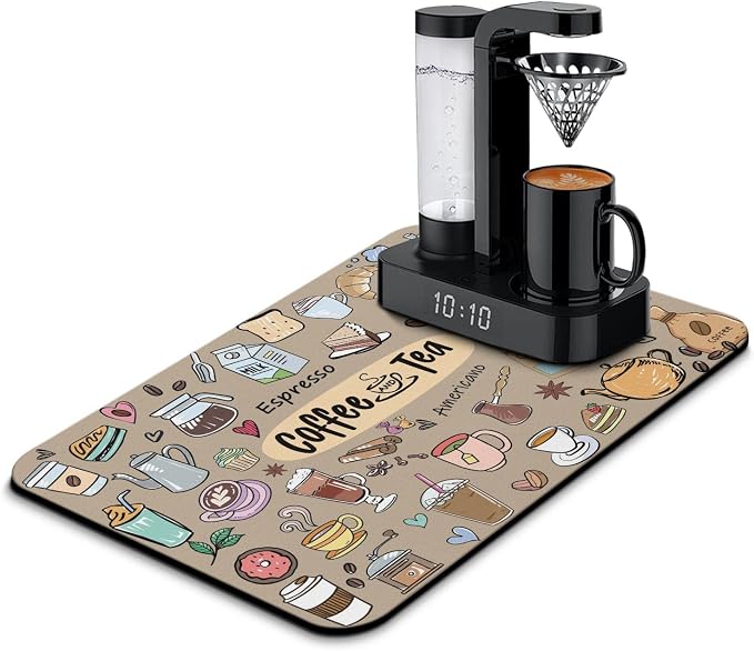 Coffee Bar Mat Accessories for Countertop Super Absorbent Anti-Slip Silicone by Kuyig+Home