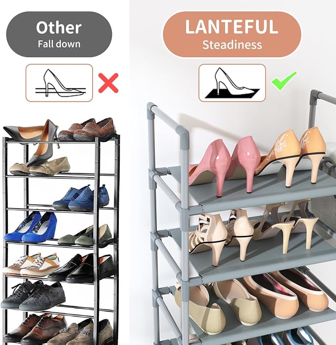 LANTEFUL 10 Tiers Tall Shoe Rack 20-25 Pairs Boots Organizer Storage Sturdy - Image 6