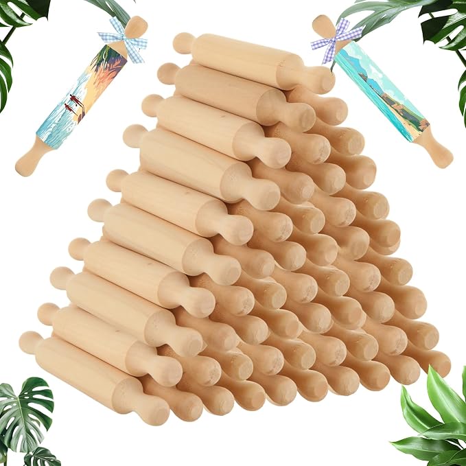50Pcs Mini Rolling Pin, 5.5 Inches Mini Wooden Rolling Pins, Small Dough by LDXDRU