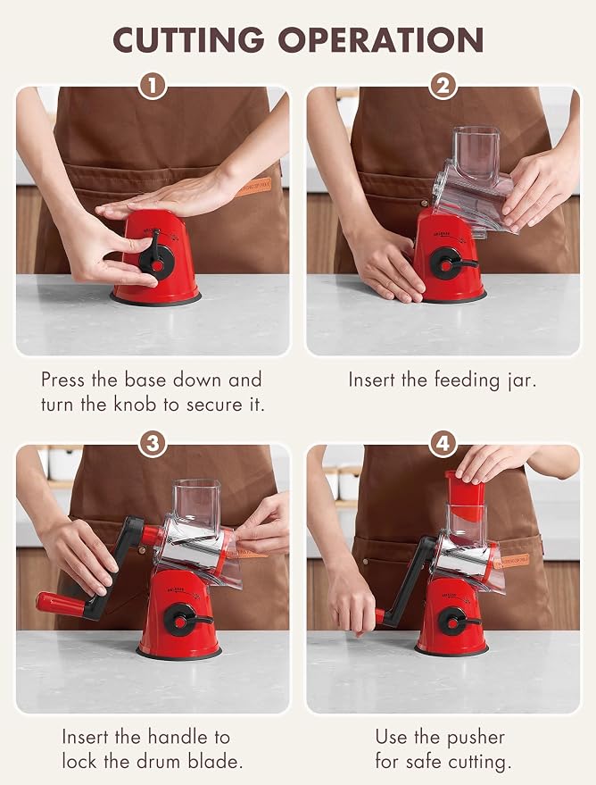 GDL Rotary Cheese Grater, Upgraded 5-in-1 Cheese Grater Hand Crank, Vegetable - Image 9