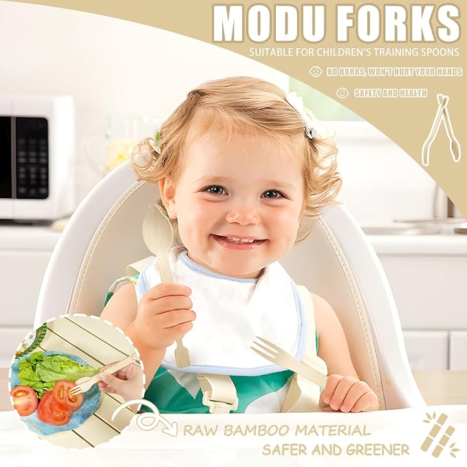 Bamboo Forks Set, 30 Sets Disposable Cutlery, Detachable 3 in 1 Bamboo Spoons - Image 2