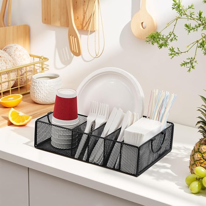 Utensil Caddy with Handle, Metal Paper Plate Holder - Image 4