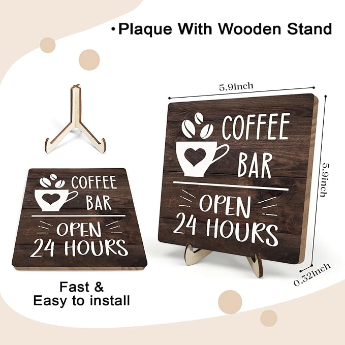 Coffee Bar Sign Plaque Decor, Vintage Farmhouse Kitchen Counter Sign - Image 2