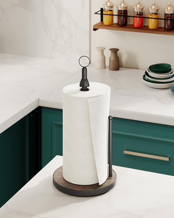 OROPY One-Hand Tear Paper Towel Holder Countertop, Farmhouse Wood Paper Towel - Image 7