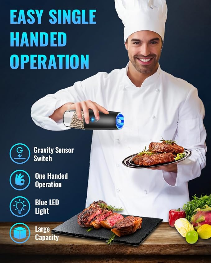 Rechargeable Pepper and Salt Grinder Set, whit Gravity Sensing Switch and LED - Image 4