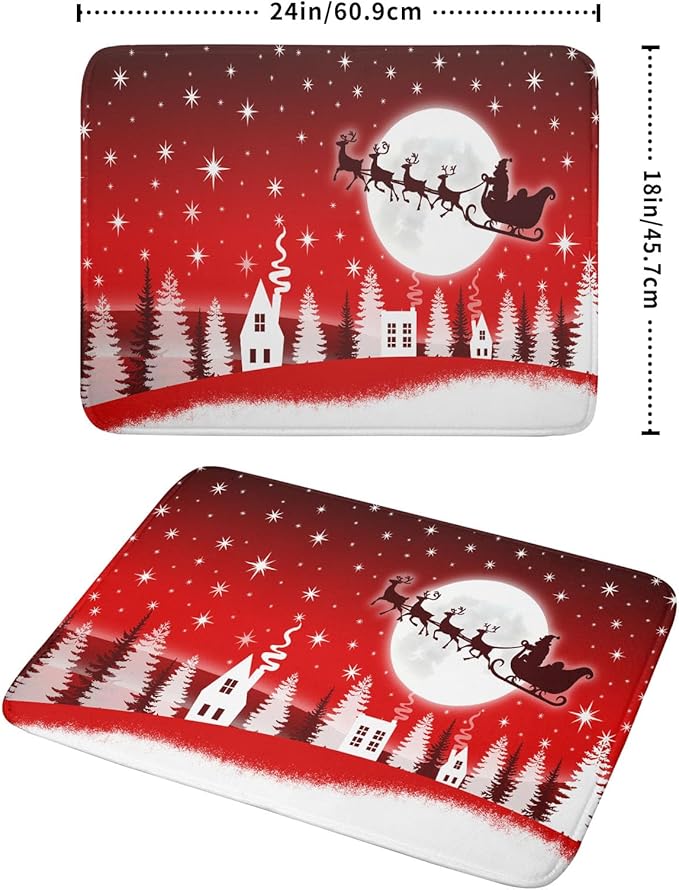 Christmas Reindeer Moon Star Red Dish Drying Mat - Image 2