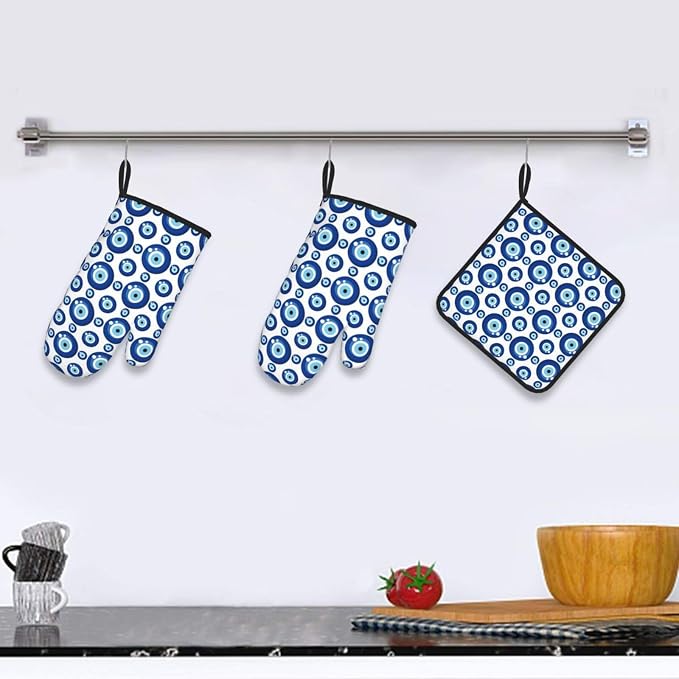 Blue Evil Eyes Oven Mitts and Pot Holders Sets of 3 Funny Hot Pads Heat - Image 6