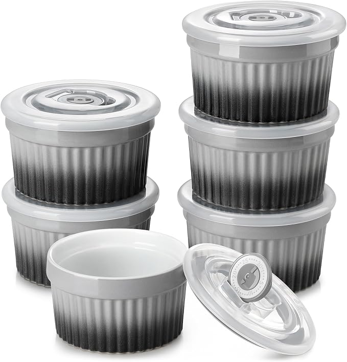 vancasso 6 oz Ramekins with Lid, Porcelain Creme Brulee Souffle Dishes by vancasso
