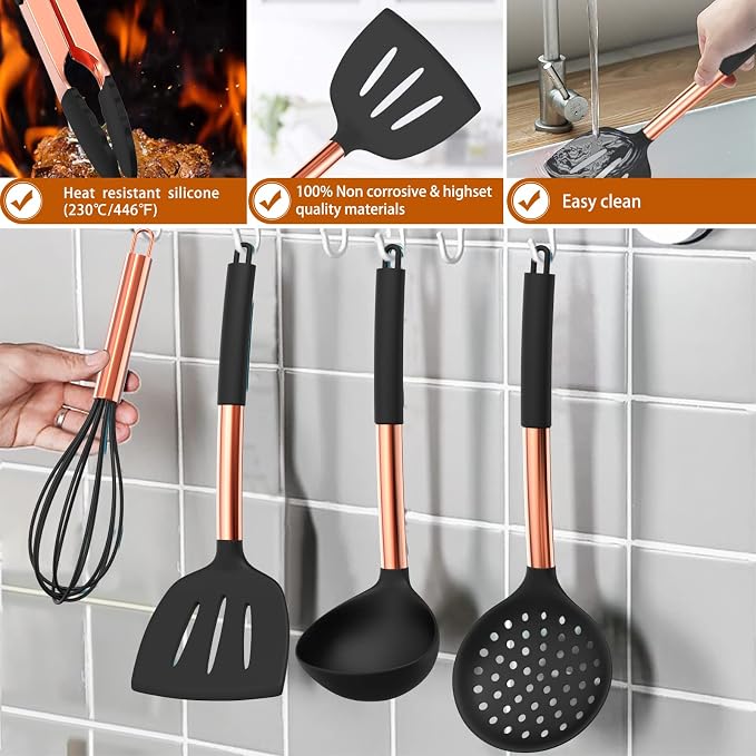 Silicone Cooking Utensil Set, Umite Chef Kitchen Utensils 15pcs Cooking - Image 6