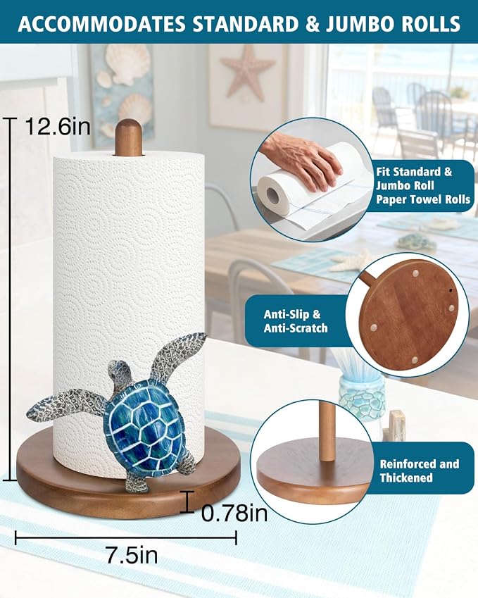 Blue Turtle Paper Towel Holder, Coastal Beach Ocean Home Decor - Image 5