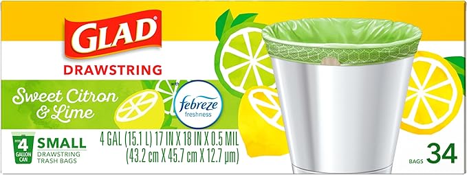 Glad Small Kitchen Drawstring Trash Bags, 4 Gallon, Febreze Sweet Citron & Lime - Image 8