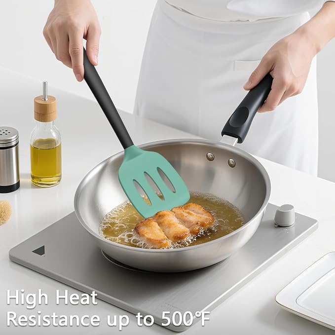 Coukre 3 Pack Silicone Spatula Set, High Heat Resistant, Fish Spatula, Solid & - Image 4